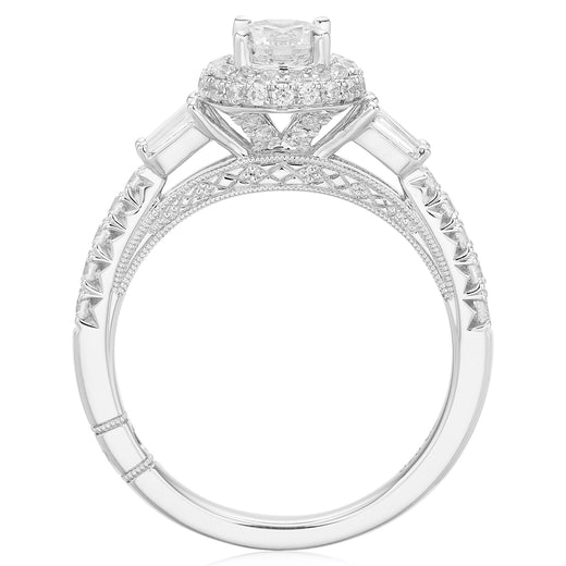 Royale Platinum Round Brilliant and Baguette Cut 1 CARAT tw of Diamonds Ring