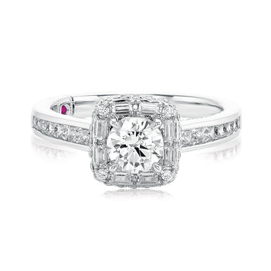 Royale Platinum Round Brilliant and Baguette Cut 1 1/2 CARAT tw of Diamonds Ring