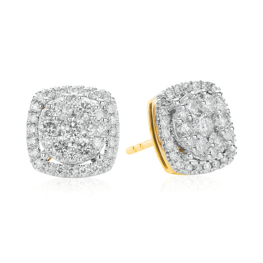 9ct Two Tone Gold Round Brilliant Cut 1 CARAT tw of Diamonds Stud Earrings
