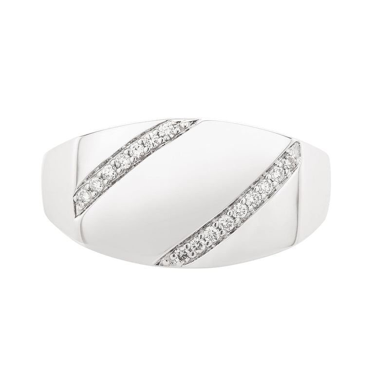 Sterling Silver Round Brilliant Cut 0.15 CARAT tw of Diamonds Signet Ring