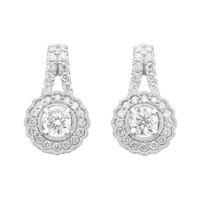 Royale Platinum Round Brilliant Cut 3/4 CARAT tw of Diamonds Earrings