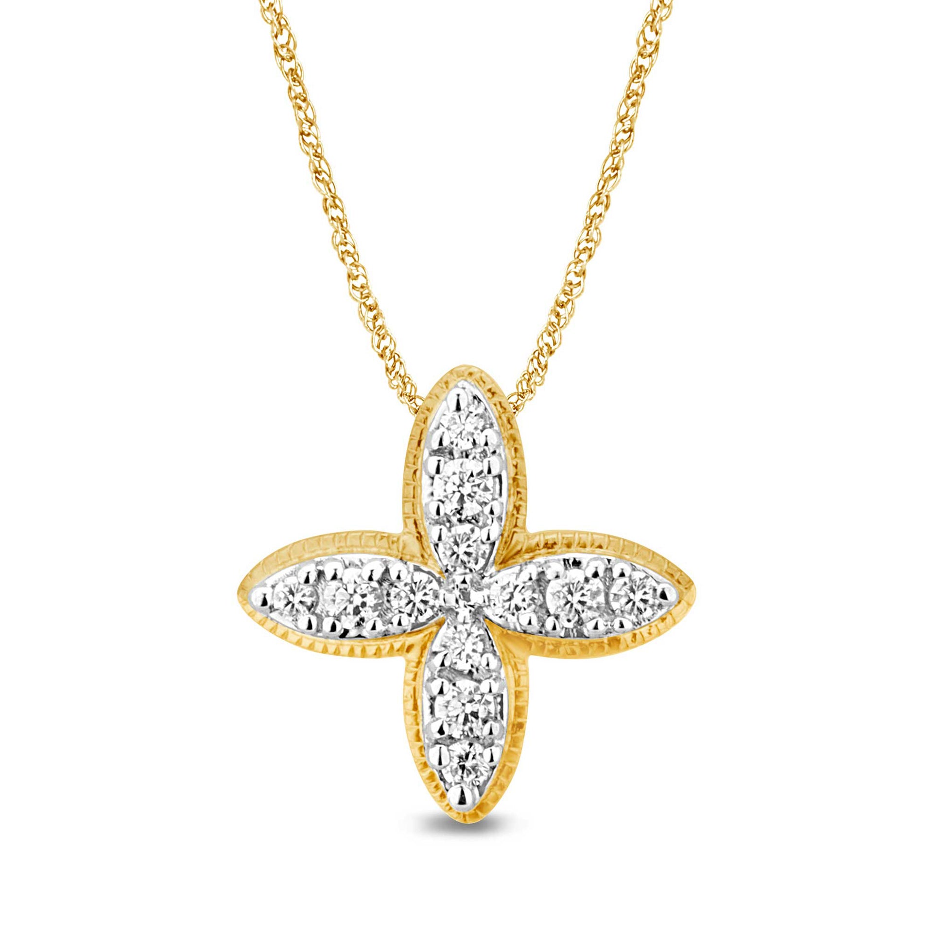 9ct Yellow Gold Round Brilliant Cut 0.15 ctw Flower Diamond Pendant