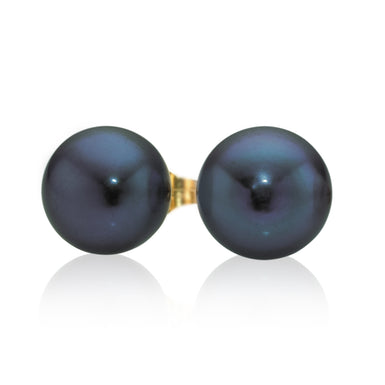 9ct Yellow Gold 9-9.5mm Cultured Black Freshwater Pearl Earrings