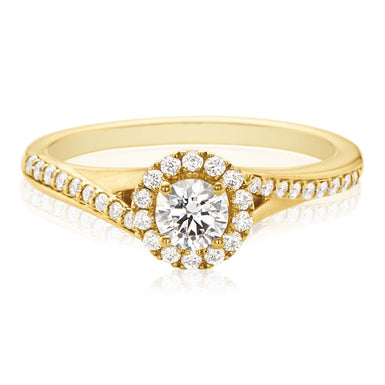 Halo 18ct Yellow Gold Round Cut with 3/4 CARAT tw of Diamonds Ring