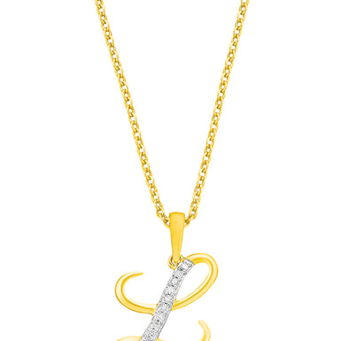 9ct Yellow Gold Round Brilliant Cut with 0.06 CARAT tw of Diamonds Initial L Pendant