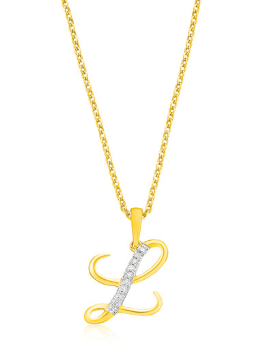 9ct Yellow Gold Round Brilliant Cut with 0.06 CARAT tw of Diamonds Initial L Pendant
